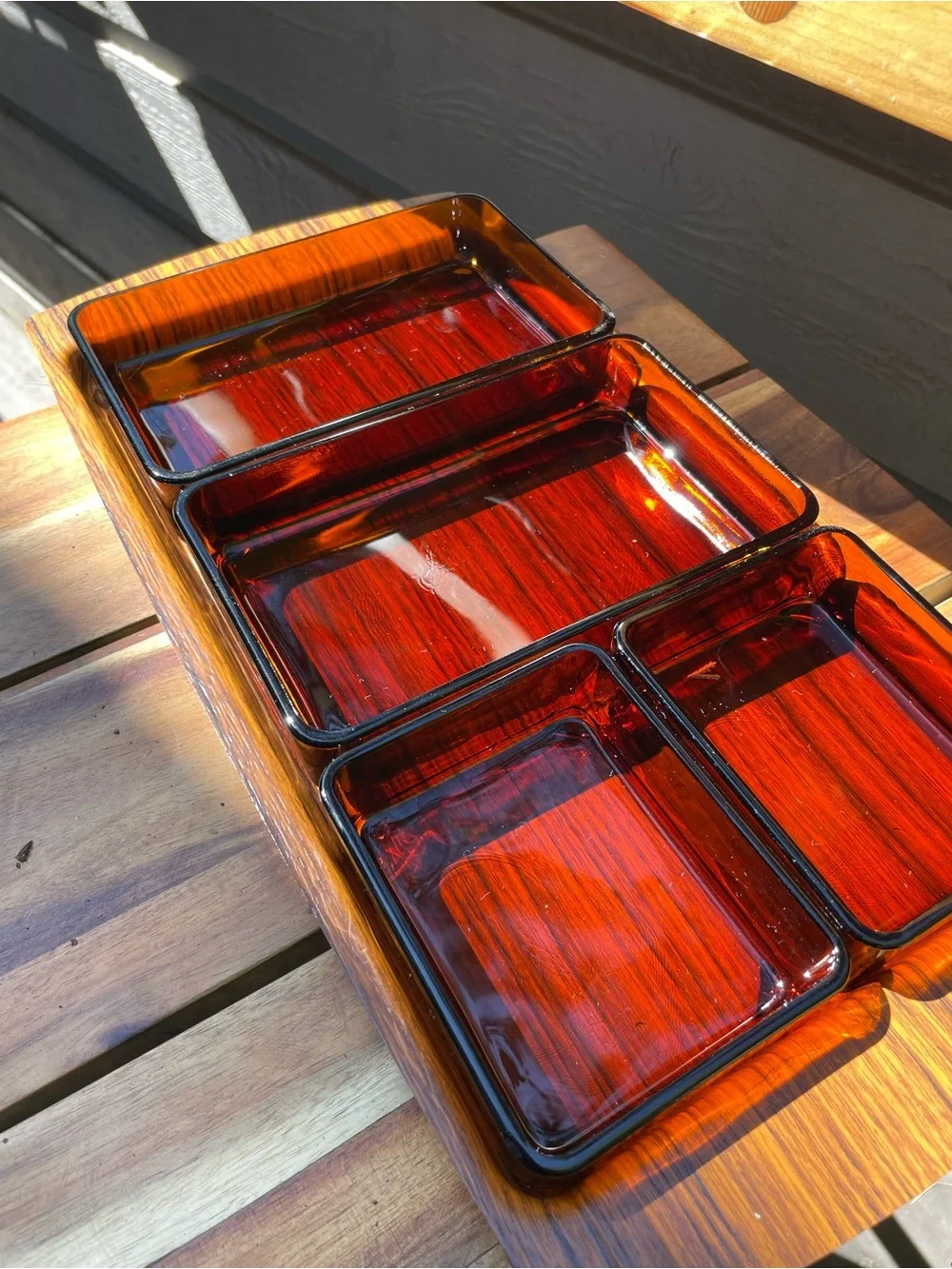 Vereco Amber Glass Divided Serving Tray Set